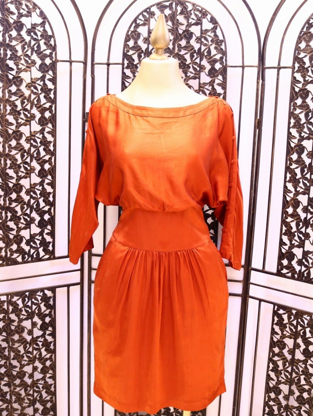 HUGO BOSS Orange Akena Silk Cotton Dress US 6 Burnt Orange - Picture 2 of 15